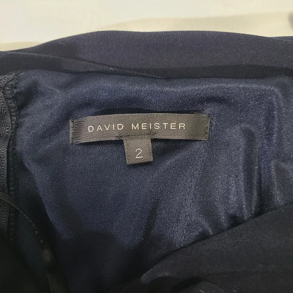 David Meister Dress Gown Maxi Dark Blue One Shoulder Crystal Wedding 2 - Picture 15 of 16